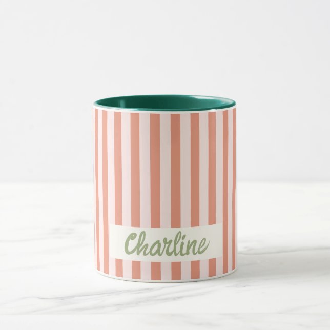 Red Striped Pastel Retro Customized name Mug (Center)