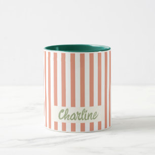 Red Striped Pastel Retro Customized name Mug