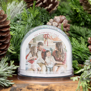 Red Striped Photo Snow Globe Holiday Decoration