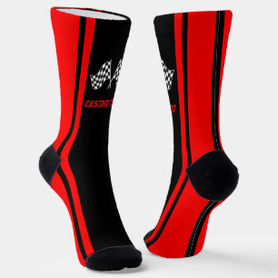 Red Striped Racing Car Flags - Personalized Socks