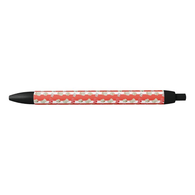 Red Striped Retro Popcorn Pattern Black Ink Pen (Front)