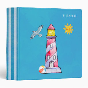 Red Striped Watercolor Lighthouse Custom Binder