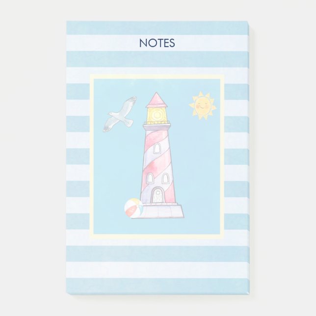 Red Striped Watercolor Lighthouse Post-it Notes (Front)