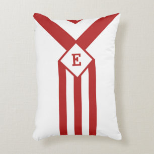 Red Stripes and Chevrons with Monogram on White Decorative Pillow