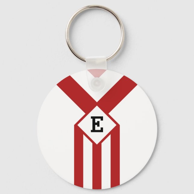 Red Stripes and Chevrons with Monogram on White Keychain (Front)