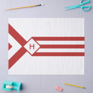 Red Stripes and Chevrons with Monogram on White Tissue Paper