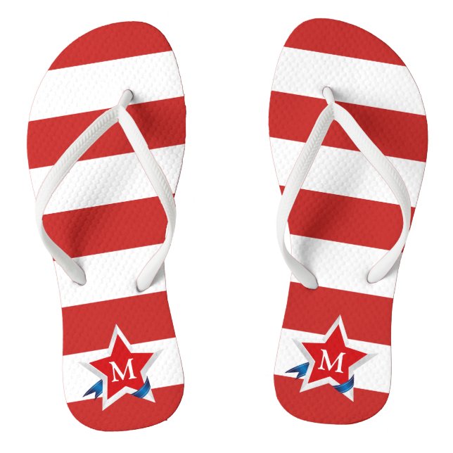 Red Stripes and Stars with Your Monogram Flip Flops (Footbed)