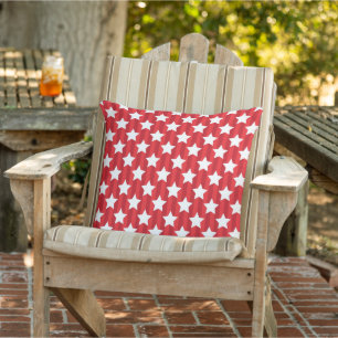 Red Stripes And White Starry Nights Outdoor Pillow