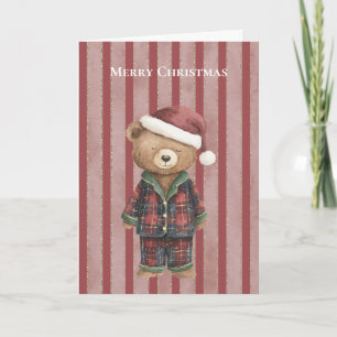 Red Stripes Bear Christmas   Card