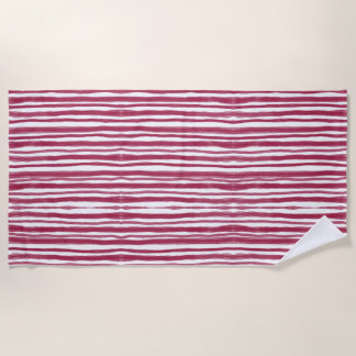 Red Stripes Bordeaux  Beach Towel