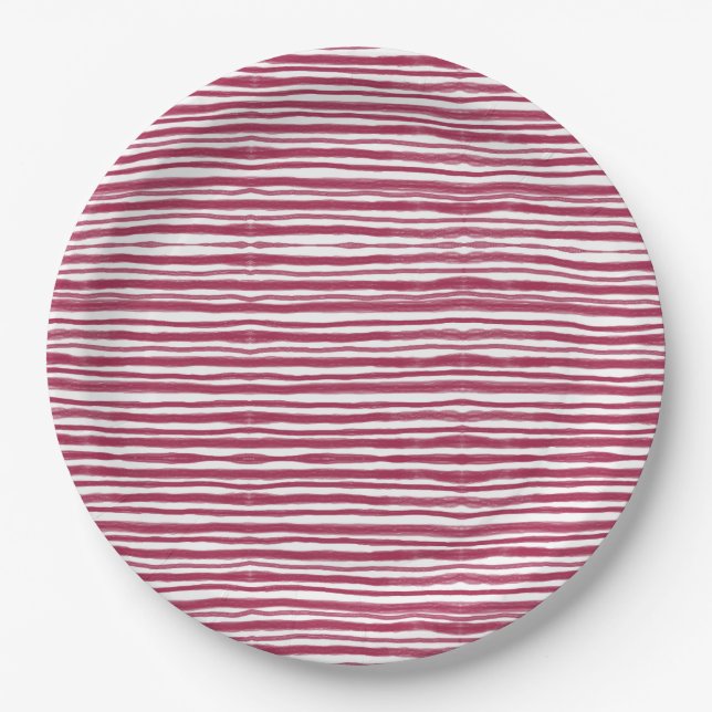 Red Stripes Bordeaux  Paper Plate (Front)