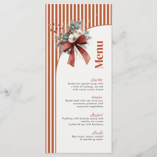Red Stripes Christmas Dinner Party Menu Card