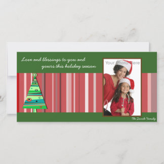 Red stripes christmas tree photocard holiday card