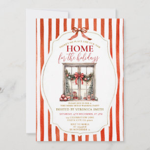 Red Stripes Christmas Window Cozy Holiday Party  Invitation