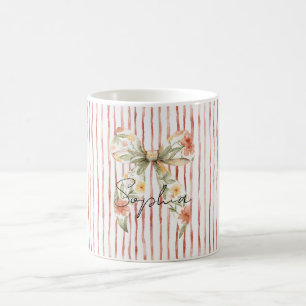 Red Stripes Floral Bow Coffee Mug