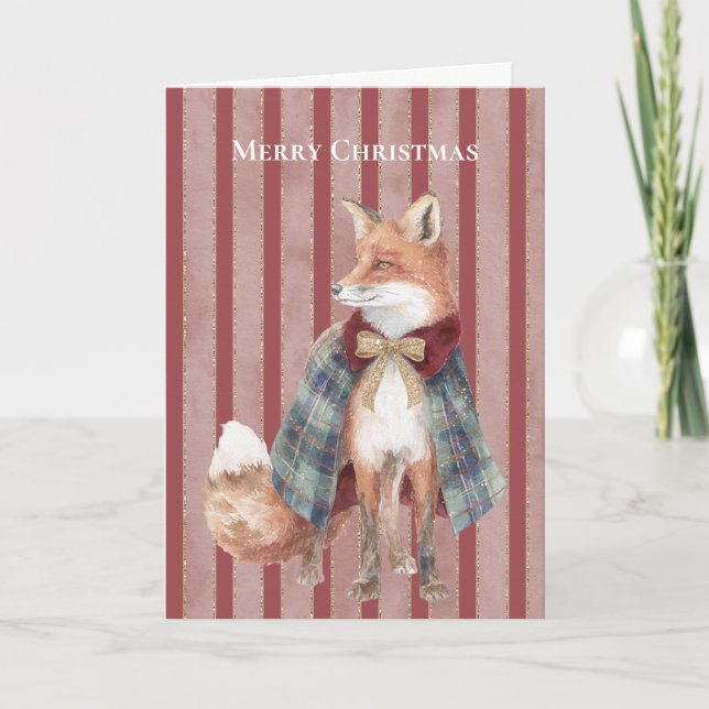 Red Stripes Fox Christmas   Card (Front)