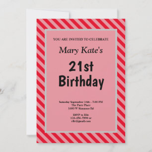 Red Stripes Framed Birthday Party Invitation