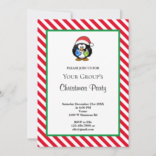 Red Stripes Framed Funny Christmas Party Invitation (Front)