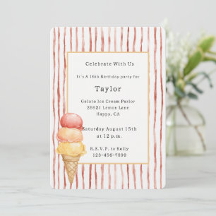 Red Stripes Gelato Ice Cream Birthday Invitation