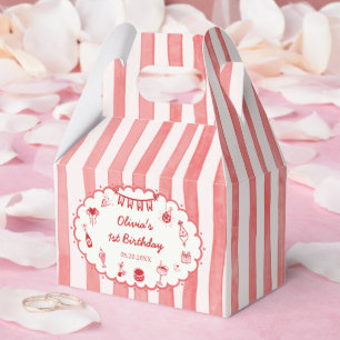 Red Stripes Hand Drawn Birthday Party Favor Box