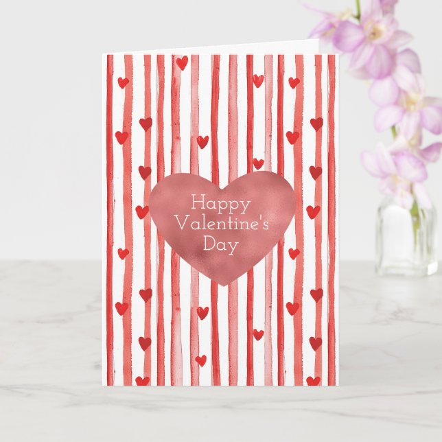 Red Stripes & Hearts Valentine's Day Card (Orchid)