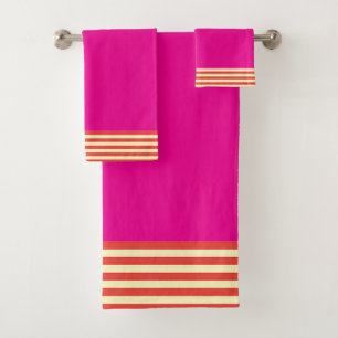 Red Stripes Hot Pink  Bath Towel Set