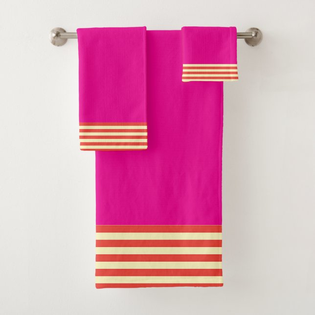 Red Stripes Hot Pink  Bath Towel Set (Insitu)