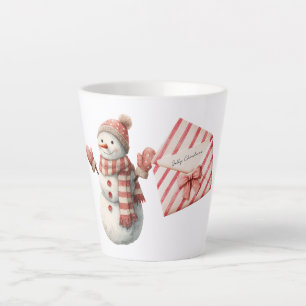 Red Stripes Jolly Christmas Snowman Latte Mug