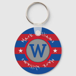 red stripes monogram - personalized keychain