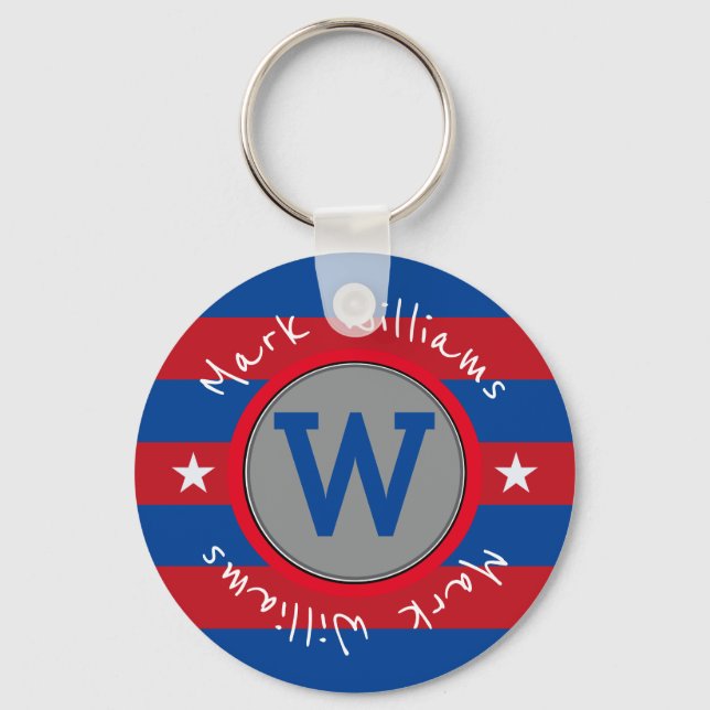red stripes monogram - personalized keychain (Front)