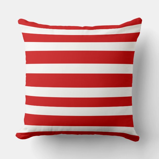 Red Stripes Nautical Inspired Throw Pillow (Front)