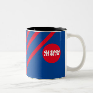Red Stripes on Blue Monogram  Two-Tone Coffee Mug