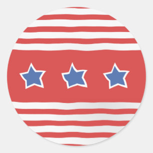 Red Stripes on White with Distressed Blue Stars Classic Round Sticker