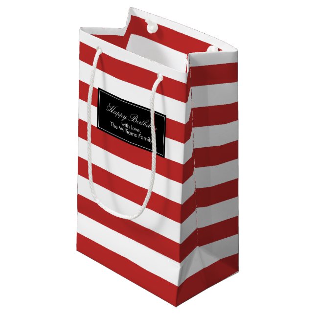 Red Stripes Pattern Personalized Small Gift Bag (Front Angled)