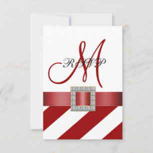 Red Stripes, Ribbon, Initial Wedding RSVP Card