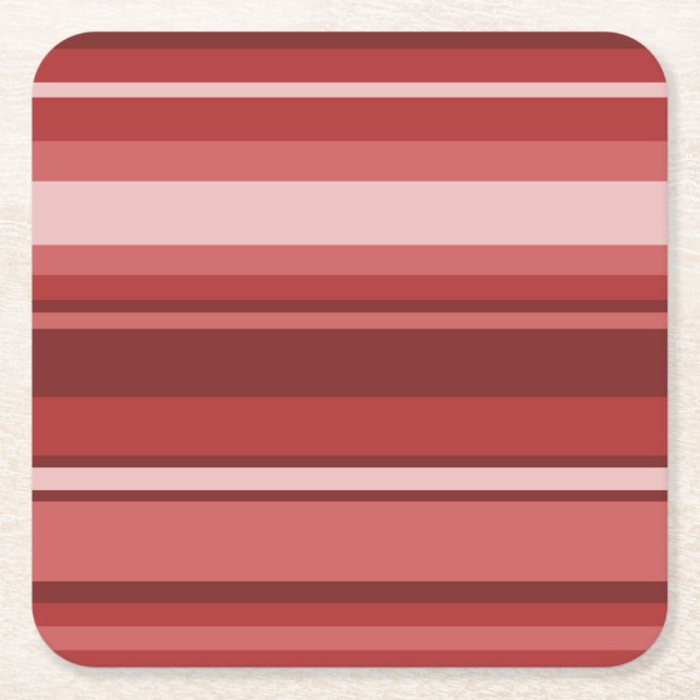 Red stripes square paper coaster (Front)