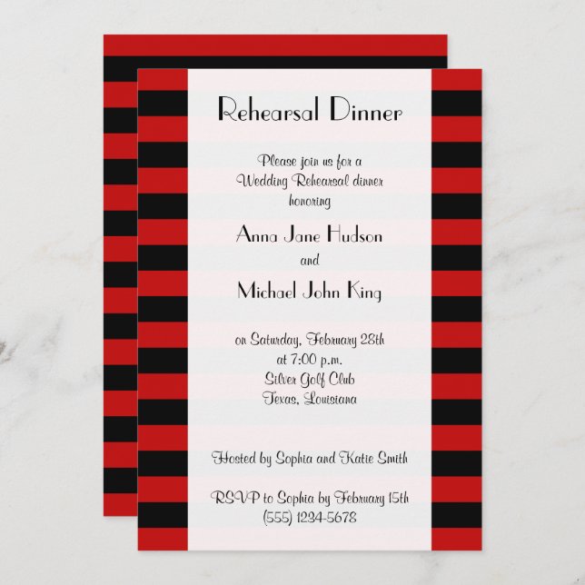 Red Stripes, Striped Pattern, Rehearsal Dinner Invitation (Front/Back)