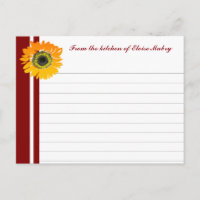 Red Stripes Sunflower Personalized Recipe Cards