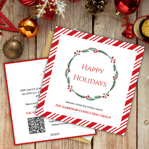 Red Stripes Wreath Corporate Logo QR Code Holiday 