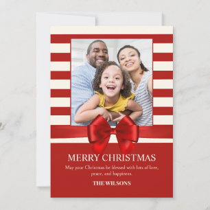 Red Strips Christmas ribbon photo  Holiday Card