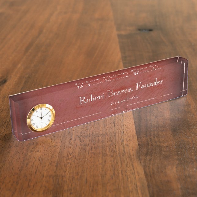 Red Stucco Desk Nameplate With Clock (Side)