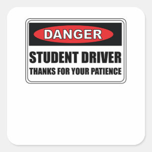 Red Student Driver Please Be Patient Square Sticker