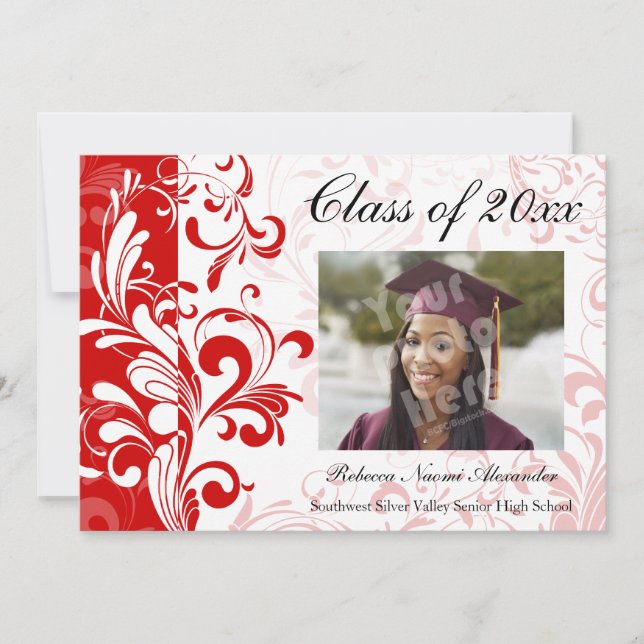 Red Stunning Swirl Faire-part de graduation photo (Devant)