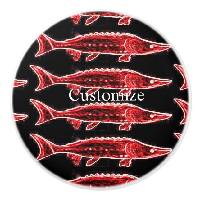 red sturgeon swimming ceramic knob (Front)