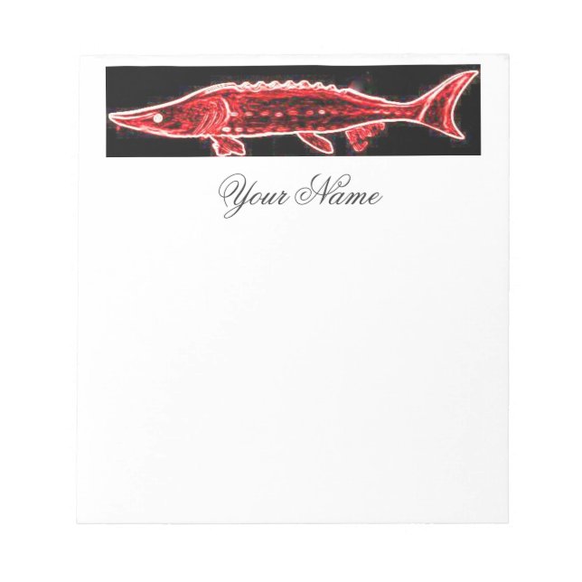 red sturgeon swimming notepad (Front)