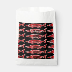 red sturgeons on black favour bag