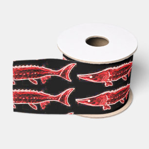 red sturgeonson on black grosgrain ribbon