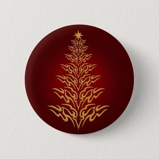 Red Stylish Christmas Tree Button (Front)