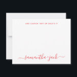 Red Stylish Script Elegant Minimalist Card<br><div class="desc">Classic Eyecatching Red Modern Wedding Stylish Script Elegant Minimalist Note Card in trendy chic nature greenery theme typo with couple family names in handwritten calligraphy and personalized text in standard classic sans serif font. Perfect for rspv and wedding invitations.</div>