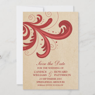 Red Stylish Swirls Save the Date Invite